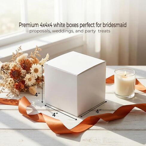 Jucoan 100 Pack White Paper Gift Boxes with Lids, 4 x 4 x 4 Inch Gift Wrapping Box Party Favor Box Goodies Treat Boxes Candy Box for Thanksgiving Day Christmas Wedding, Bridesmaids Proposal, Birthday, Baby Shower in Kuwait