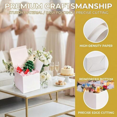Jucoan 100 Pack White Paper Gift Boxes with Lids, 4 x 4 x 4 Inch Gift Wrapping Box Party Favor Box Goodies Treat Boxes Candy Box for Thanksgiving Day Christmas Wedding, Bridesmaids Proposal, Birthday, Baby Shower in Kuwait