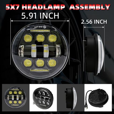Fit for Honda Shadow ACE Sabre Spirit VLX 600 750 1100 GL 1800 Headlights,5.75 Inch Round Headlamp Assembly with DRL Turn Signal High-Low Beam,600% Brighter,DOT Approved,Plug N Play in Kuwait