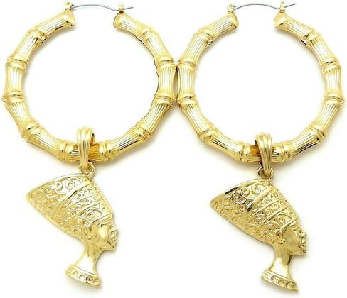 أزياء المرأة نفرتيتي مطلية بالذهب المتدلية Pincatch هوب الخيزران الاقراط in Kuwait