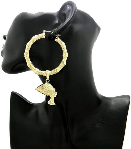 أزياء المرأة نفرتيتي مطلية بالذهب المتدلية Pincatch هوب الخيزران الاقراط in Kuwait