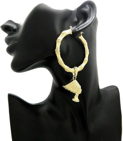 أزياء المرأة نفرتيتي مطلية بالذهب المتدلية Pincatch هوب الخيزران الاقراط in Kuwait