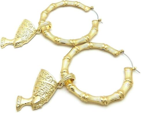 أزياء المرأة نفرتيتي مطلية بالذهب المتدلية Pincatch هوب الخيزران الاقراط in Kuwait