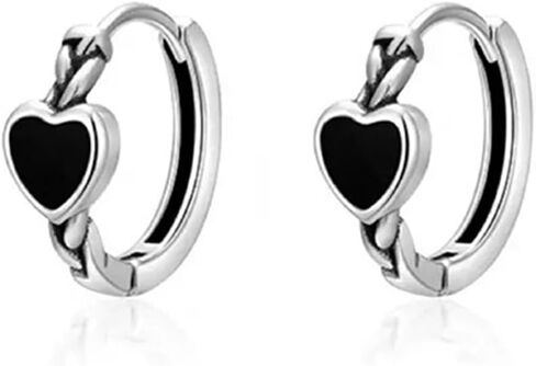 MALOYANVE Black Heart Hoop Earrings for Women Elegant Vintage Small Sterling Silver Love Post Clasp Cartilage Lightweight Hoop Earrings Wedding Holiday Valentine's Day Jewelry in Saudi Arabia