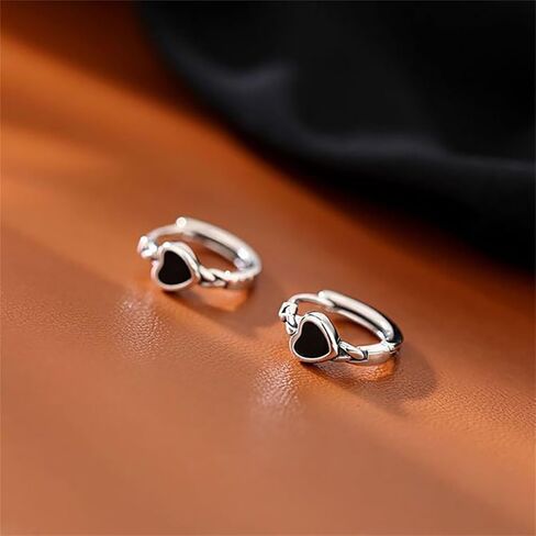 MALOYANVE Black Heart Hoop Earrings for Women Elegant Vintage Small Sterling Silver Love Post Clasp Cartilage Lightweight Hoop Earrings Wedding Holiday Valentine's Day Jewelry in Saudi Arabia