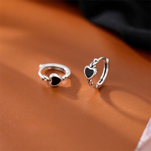 MALOYANVE Black Heart Hoop Earrings for Women Elegant Vintage Small Sterling Silver Love Post Clasp Cartilage Lightweight Hoop Earrings Wedding Holiday Valentine's Day Jewelry in Saudi Arabia