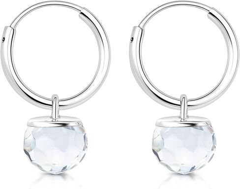 AeraVida Sterling Silver Crystal Dangle Hoop Earrings for Women | Lightweight Small Endless Hoops with 6mm Clear Prism Drop | 19mm Long Hypoallergenic Mirror Finish Jewelry Gift for Minimalist Style in Saudi Arabia