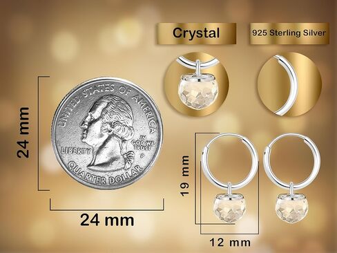 AeraVida Sterling Silver Crystal Dangle Hoop Earrings for Women | Lightweight Small Endless Hoops with 6mm Clear Prism Drop | 19mm Long Hypoallergenic Mirror Finish Jewelry Gift for Minimalist Style in Saudi Arabia
