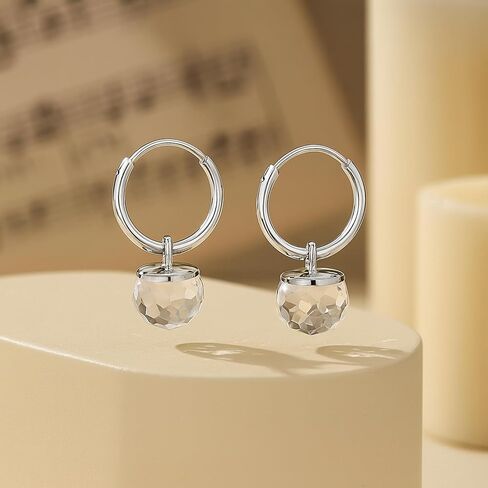 AeraVida Sterling Silver Crystal Dangle Hoop Earrings for Women | Lightweight Small Endless Hoops with 6mm Clear Prism Drop | 19mm Long Hypoallergenic Mirror Finish Jewelry Gift for Minimalist Style in Saudi Arabia