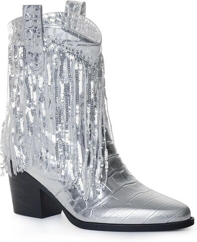 ANN CREEK Women's Western Tassel Cowboys Boots Ankle Boots for Womens Cowgirls Ankle Booties Fringe Pull on Chunky Block Heel in Kuwait