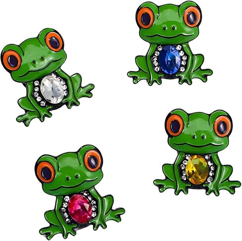 4 Pack Cute Frog Brooch with Gemstone, Vintage Metal Enamel Cartoon Badge for Women, Waist Buckle Pin for Jackets, Bags, Hats in Kuwait