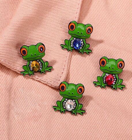 4 Pack Cute Frog Brooch with Gemstone, Vintage Metal Enamel Cartoon Badge for Women, Waist Buckle Pin for Jackets, Bags, Hats in Kuwait