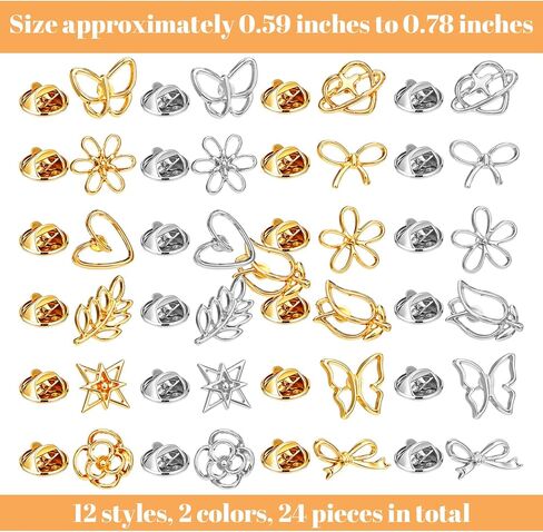 24 قطعة من دبابيس بروش القميص للنساء، 12 تصميمًا أنيقًا على شكل طية صدر السترة ودبابيس على شكل زهرة دبوس لتغطية المينا دبوس أمان على شكل طية صدر السترة من أجل قبعة هرت وسترة صوفية لتزيين ربطات العنق in Kuwait