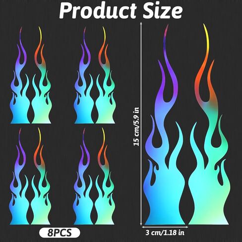 8 Pcs Flame Reflective Stickers, 5.9" X 1.2" Flame Car Decals for Motorcycles Helmet Bike Skateboard Racing Cars Laptop DIY Decoration in Kuwait