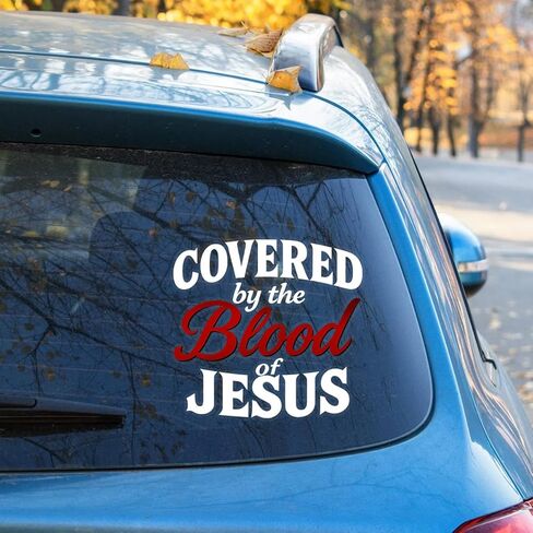 Premium Covered by The Blood of Jesus Car Decal – Christian Faith Vinyl Sticker, Inspirational Religious Quote Gift for Car, Truck, Laptop, or Window – Durable Weatherproof Bumper Design 6x6 inches in Saudi Arabia