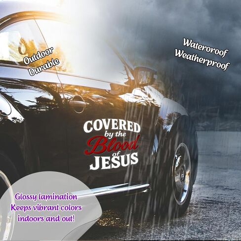 Premium Covered by The Blood of Jesus Car Decal – Christian Faith Vinyl Sticker, Inspirational Religious Quote Gift for Car, Truck, Laptop, or Window – Durable Weatherproof Bumper Design 6x6 inches in Saudi Arabia