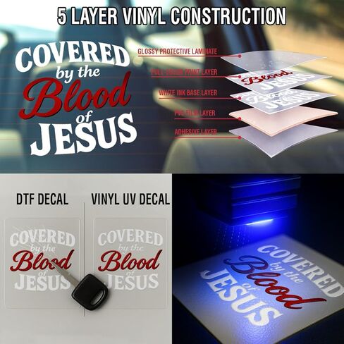 Premium Covered by The Blood of Jesus Car Decal – Christian Faith Vinyl Sticker, Inspirational Religious Quote Gift for Car, Truck, Laptop, or Window – Durable Weatherproof Bumper Design 6x6 inches in Saudi Arabia