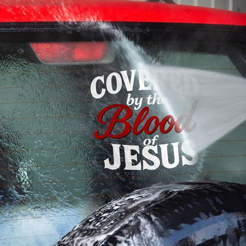 Premium Covered by The Blood of Jesus Car Decal – Christian Faith Vinyl Sticker, Inspirational Religious Quote Gift for Car, Truck, Laptop, or Window – Durable Weatherproof Bumper Design 6x6 inches in Saudi Arabia