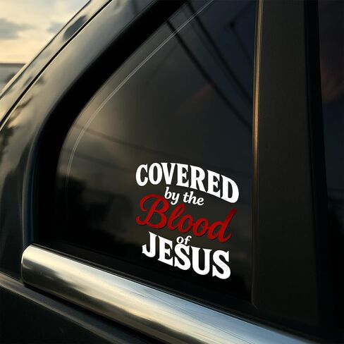 Premium Covered by The Blood of Jesus Car Decal – Christian Faith Vinyl Sticker, Inspirational Religious Quote Gift for Car, Truck, Laptop, or Window – Durable Weatherproof Bumper Design 6x6 inches in Saudi Arabia