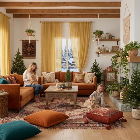 Golden Yellow Sheer Curtains 63 Inch Length,Rod Pocket Semi Sheer Privacy Cotton Blend Crochet Lace Curtain Vintage Bright Color Striped Tassel Mesh Curtains & Drapes for Bedroom Dining Room in Kuwait