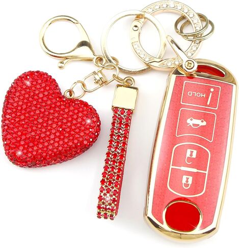 Key Fob Cover with Diamond Keychain for Women, Car Key Holder Case Compatible with Mazda 3 6 8 Miata MX5 CX3 CX4 CX5 CX7 CX9 Smart Remote Key Protector, 4 Buttons (Silver-Heart) in Kuwait