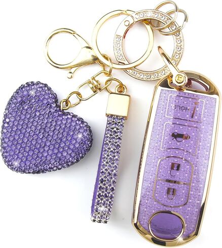 Key Fob Cover with Diamond Keychain for Women, Car Key Holder Case Compatible with Mazda 3 6 8 Miata MX5 CX3 CX4 CX5 CX7 CX9 Smart Remote Key Protector, 4 Buttons (Silver-Heart) in Saudi Arabia