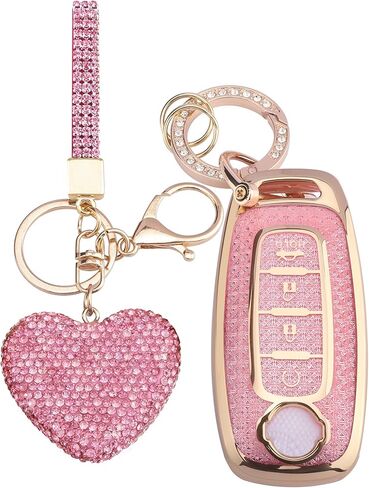 for Nissan 5 Buttons Key fob Cover with Diamond Heart Keychain, Car Accessories TPU for Altima Sentra Rogue Pathfinder Murano Armada Maxima Versa, Purple in Saudi Arabia