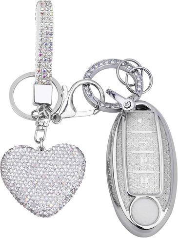 for Nissan 5 Buttons Key fob Cover with Diamond Heart Keychain, Car Accessories TPU for Altima Sentra Rogue Pathfinder Murano Armada Maxima Versa, Purple in Saudi Arabia