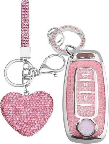 for Nissan 5 Buttons Key fob Cover with Diamond Heart Keychain, Car Accessories TPU for Altima Sentra Rogue Pathfinder Murano Armada Maxima Versa, Purple in Saudi Arabia