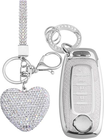 for Nissan 5 Buttons Key fob Cover with Diamond Heart Keychain, Car Accessories TPU for Altima Sentra Rogue Pathfinder Murano Armada Maxima Versa, Purple in Saudi Arabia