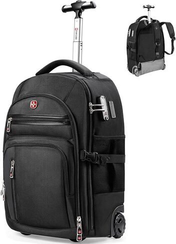 Rolling Backpack with Wheels, USB & Type-C Charging Ports, 21x14x9, Water-Resistant, 17.3" Laptop Compartment, EVA Material, Built-In Customs Lock – Wheeled Business Backpack for Travel, Work, College in Kuwait