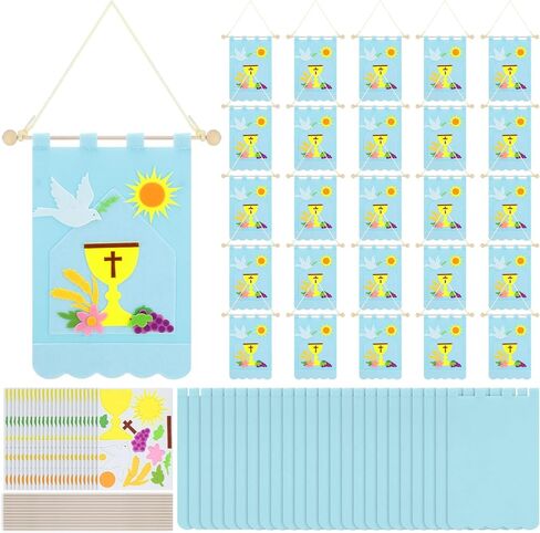 12 Set First Communion Banner Craft Kit Felt Holy 1st Communion Banner Church and Sunday School Crafts for Kids DIY Craft Supplies Decor, 9 x 12 Inches(Vibrant Color) in Saudi Arabia