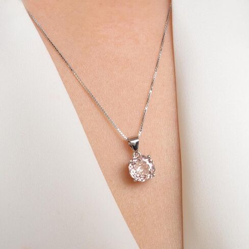 2ct Octagon Cut Morganite & Pink Cubic Zirconia Pendant Necklace - 18 inches 925 Sterling Silver Box Chain for Women, Gift Ready Jewelry in Kuwait