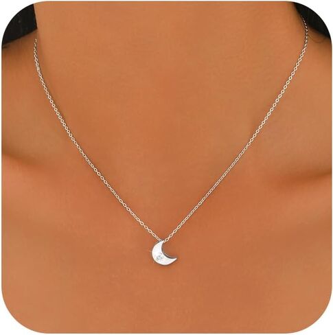 925 Sterling Silver Crescent Necklace for Women, Dainty Moon Star Choker Chain Necklace to Daughter Mother, 14k Gold Plated Moon and Star Charm Pendant Necklaces Jewelry Gift for Birthday Mother's Day in Kuwait