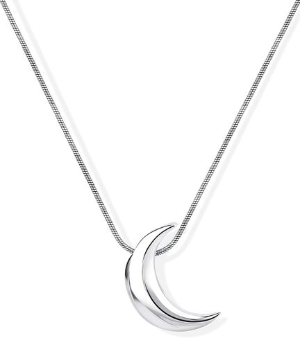 قلادة القمر الفضية اللذيذة للنساء - قلادة على شكل هلال صغير على شكل قمر مجوهرات فضية سماوية بسيطة in Kuwait