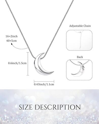 قلادة القمر الفضية اللذيذة للنساء - قلادة على شكل هلال صغير على شكل قمر مجوهرات فضية سماوية بسيطة in Kuwait