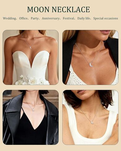 قلادة القمر الفضية اللذيذة للنساء - قلادة على شكل هلال صغير على شكل قمر مجوهرات فضية سماوية بسيطة in Kuwait
