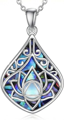 Lotus Teardrop Filigree Necklace 18K White Gold Plated Abalone Shell Moonstone Pendant Necklace Awakening Spiritual Jewelry Gifts for Women in Saudi Arabia