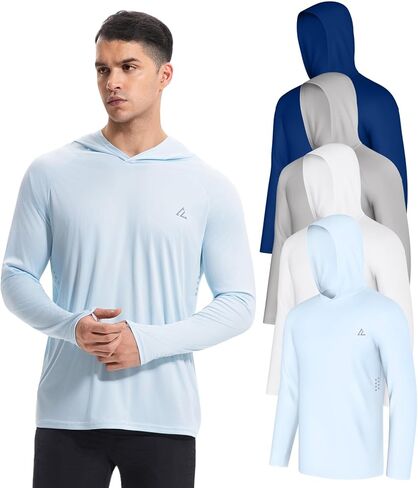 4 Pack Men's UPF 50+ Fishing Shirt Long Sleeve Sun Hoodie UV Protection Dry Fit Rash Guard Swim Athletic Workout Gym Running in Kuwait