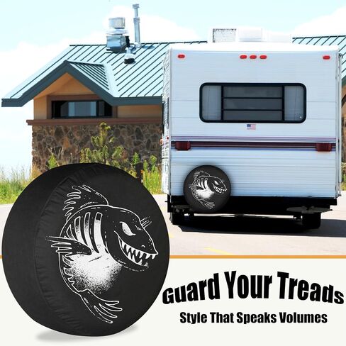 غطاء إطار احتياطي للتخييم غطاء إطار RV للأسماك الداكنة مقاوم للشمس والغبار عالمي للمقطورة SUV Camp Travel Trailer 12 "13" 14 "15" 16 "17 بوصة in Kuwait