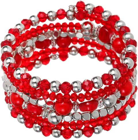 أساور كريستالية مطرزة بالخرز للنساء، لهجات فضية بوهيمية، مجموعة متعددة الخيوط من المجوهرات القابلة للتكديس in Kuwait