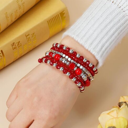 أساور كريستالية مطرزة بالخرز للنساء، لهجات فضية بوهيمية، مجموعة متعددة الخيوط من المجوهرات القابلة للتكديس in Kuwait