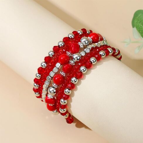 أساور كريستالية مطرزة بالخرز للنساء، لهجات فضية بوهيمية، مجموعة متعددة الخيوط من المجوهرات القابلة للتكديس in Kuwait