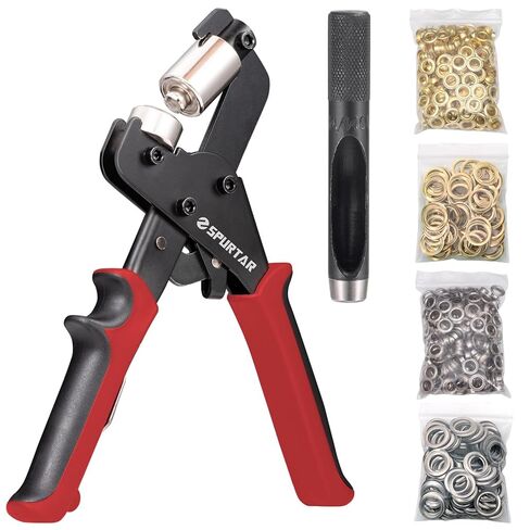 Spurtar Grommet Tool Kit 3/8'' Handheld Grommet Kit Magnetic Eyelet Tool with 10mm Hollow Punch and 500pcs Eyelets Grommet Tool for Leather Fabric Belt Tarp Tent Bag Curtain Cardboard in Kuwait