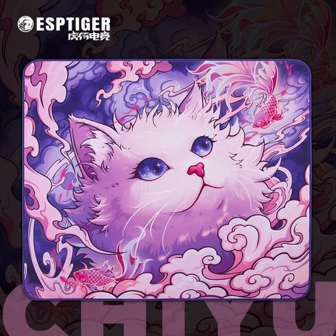 منصات الماوس EspTiger Tang Dao Chi Yu GEM (480 × 400 × 4 مم) حجم قياسي قاعدة من البولي يوريثين، أداء تحكم فائق، لوحة ماوس ألعاب سميكة للغاية من القماش - تصميم قطة متعدد الألوان in Kuwait