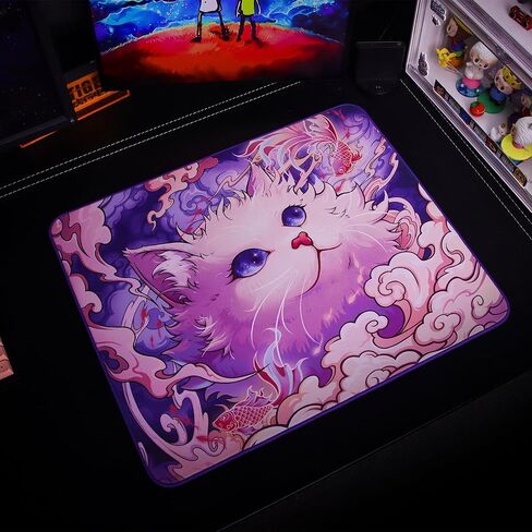 منصات الماوس EspTiger Tang Dao Chi Yu GEM (480 × 400 × 4 مم) حجم قياسي قاعدة من البولي يوريثين، أداء تحكم فائق، لوحة ماوس ألعاب سميكة للغاية من القماش - تصميم قطة متعدد الألوان in Kuwait