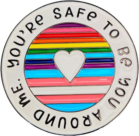 دبوس المينا، أنت آمن لتكون أنت حولي، دبوس طية صدر السترة، هدية لشركاء عشاق المراهقين من LGBT، شارة زر على شكل قلب قوس قزح، هدية لشركاء عشاق المراهقين من LGBT، ديكور DIY، دبوس على حقيبة قماش القميص in Kuwait