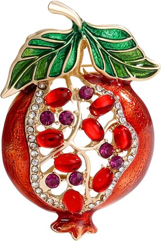 Rhinestone Pomegranate Brooch Pin for Women Red Enamel Green Leaf Fruit Cute Brooches Lapel Pins Exquisite Clothing Accessories Hats Bags Suit Tie Jewelry in Kuwait