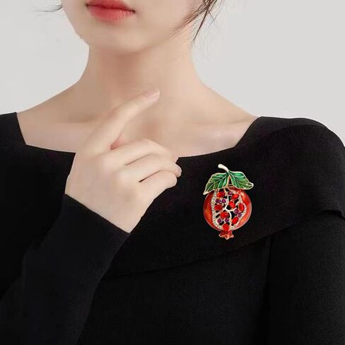 Rhinestone Pomegranate Brooch Pin for Women Red Enamel Green Leaf Fruit Cute Brooches Lapel Pins Exquisite Clothing Accessories Hats Bags Suit Tie Jewelry in Kuwait