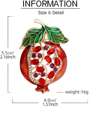 Rhinestone Pomegranate Brooch Pin for Women Red Enamel Green Leaf Fruit Cute Brooches Lapel Pins Exquisite Clothing Accessories Hats Bags Suit Tie Jewelry in Kuwait